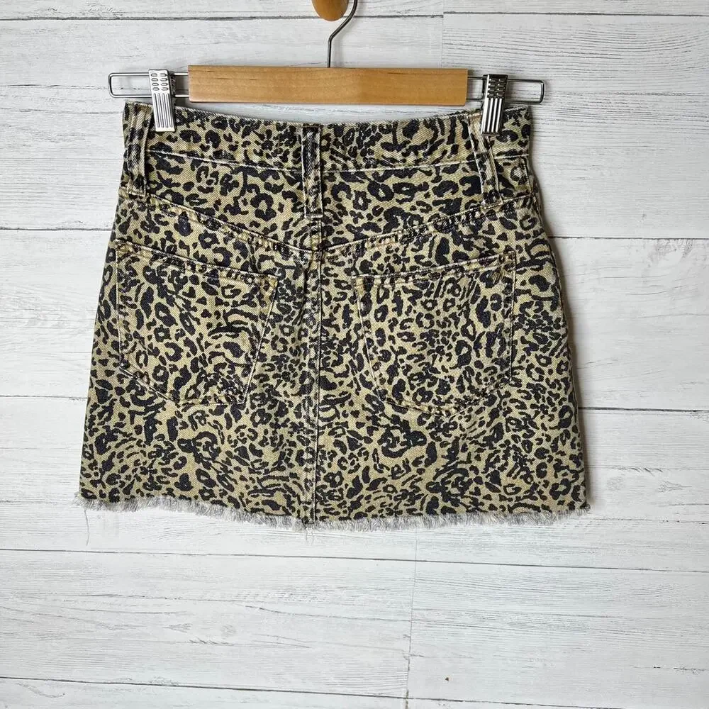Madewell Skirt Womens Size 25 Rigid Denim A Line Leopard Mini 100% Cotton